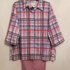 Alfred Dunner blouse multi colors white and blue large, pant  size16color peony